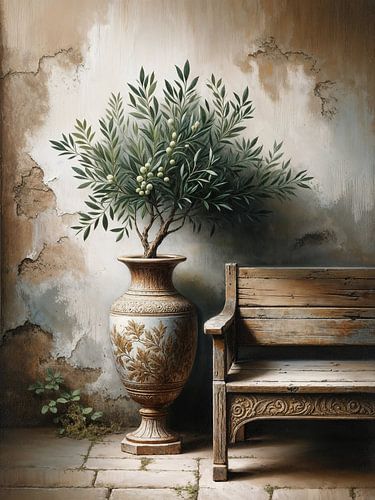 Olivenbaum im Topf - ländlich-rustikales mediterranes Stillleben