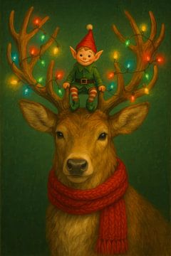 Merry Reindeer with Christmas Elf and Lights