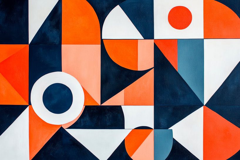Geometrisches Farbspiel in Blau und Orange von Poster Art Shop