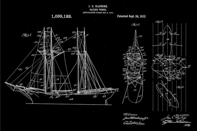 Blueprint of the Hagborg Sailboat (1912) - Nautical Innovation in Detail by Zeger Knops