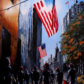 Schilderij 5th Avenue sunset New York City van David Berkhoff