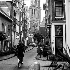 Westertoren / Cafe de Reiger Schwarz und Weiß von PIX STREET PHOTOGRAPHY