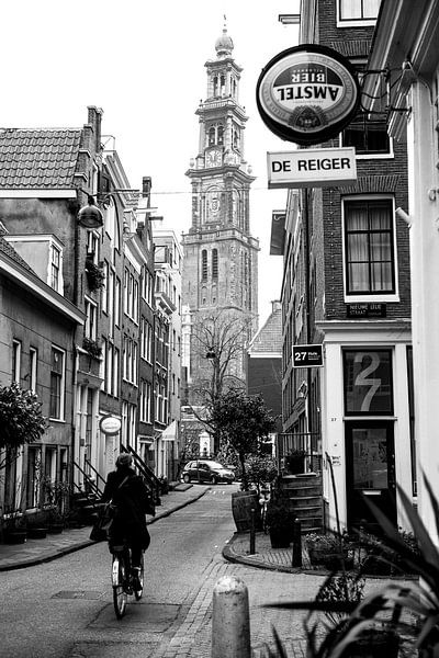 Westertoren / Cafe de Reiger Noir et blanc par PIX STREET PHOTOGRAPHY