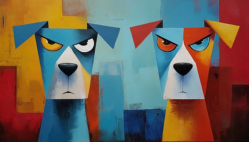 2 abstracte boze honden panorama