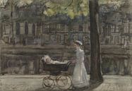 Dienstmeisje met kinderwagen op de Keizersgracht, Isaac Israels van Meesterlijcke Meesters thumbnail