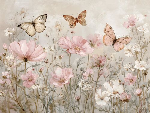 Pink flowers with butterflies