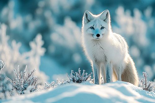 Poolvos in besneeuwd landschap