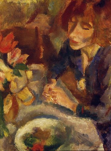 Jules Pascin, Woman and flowers, 1916