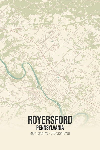 Vintage landkaart van Royersford (Pennsylvania), USA. van Stad & Wand
