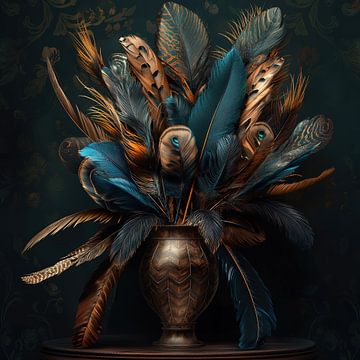 Stillleben Vase mit exotischen Federn (9) von Rene Ladenius Digital Art