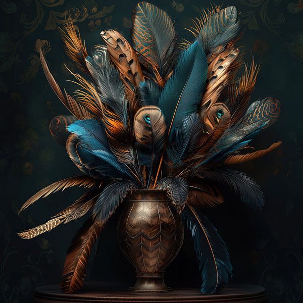 Still life vase with exotic feathers (9) by Rene Ladenius Digital Art