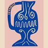 Vase ou cruche à eau bleu avec dessin au trait sur Renske Herder
