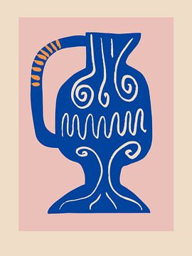 Blue vase or water jug with line drawing by Renske