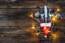 Kerstmenu diner bestek set met kerstmuts van Alex Winter