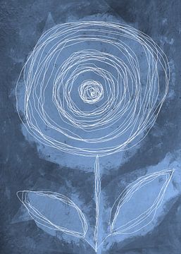 Fleur botanique abstraite en bleu et blanc sur Dina Dankers