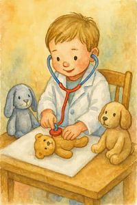 Le docteur animal en peluche (AI) (peluches, vêtements de déguisement, jeu, salle de jeux, préscolaire)