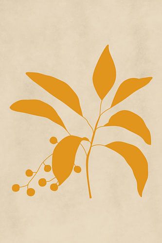 Art botanique moderne. Plante avec des baies en jaune doré sur beige