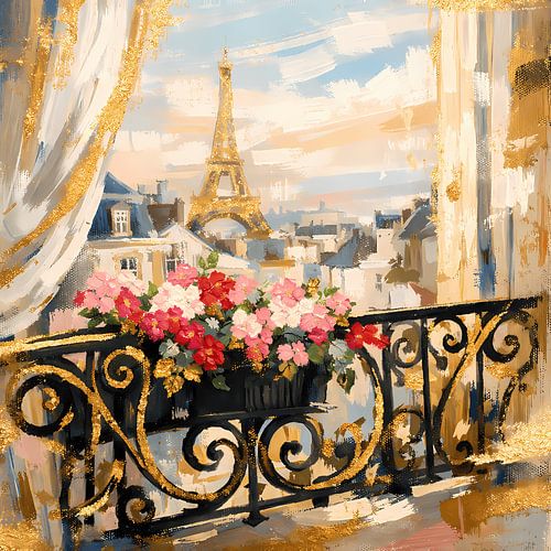 Parisian Golden Morning – Blick vom Balkon auf den Eiffelturm