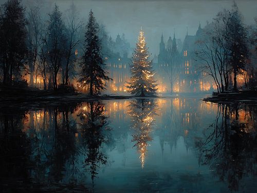 Christmas Tree Reflection | Golden Lights
