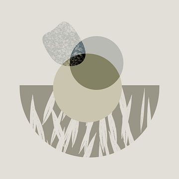 Abstract artwork with round shapes and textures in sage green and beige tones by Imaginative