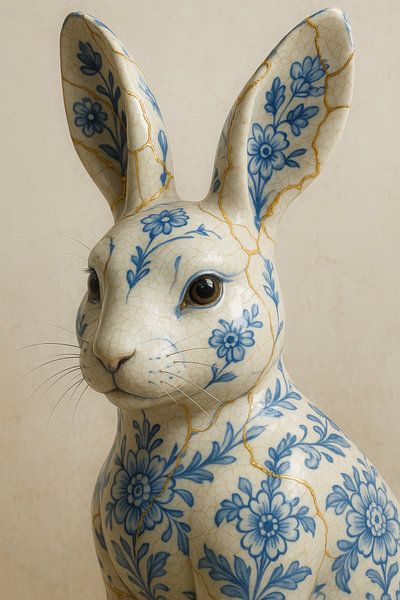 Delfter Blau Porzellan Kaninchen - Kunst und Stärke von But First Framing