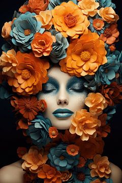Hele mooie vrouw bedekt met tropische bloemen in hi fashion stijl van Art Bizarre