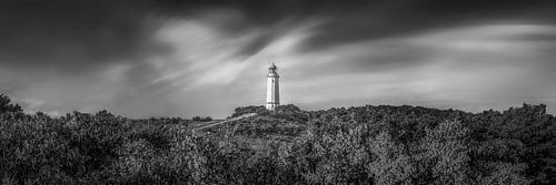 Vuurtoren Dornbusch aan de Hiddensee in zwart-wit.