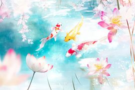 Harmonious koi in blooming water by Poster Art Shop