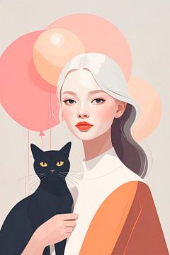 Vrouw met haar kat... van Ans Bastiaanssen