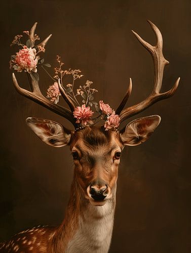 Elegantie van een hert versierd met bloemen variant 1 van Steinfox Art