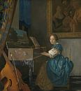 Eine junge Frau auf einem Jungfrauenstuhl, Johannes Vermeer von Meisterhafte Meister Miniaturansicht