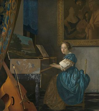 Een jonge vrouw zittend in een Virginal, Johannes Vermeer