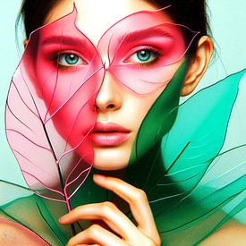 Romantic portrait with transparent leaves. (1) by Ineke de Rijk