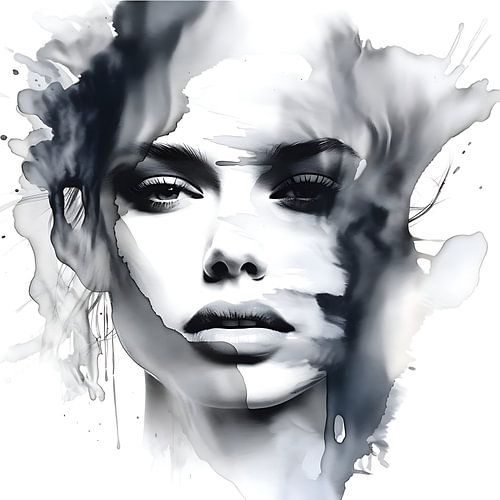 Abstract portret van een vrouw in zwart en wit