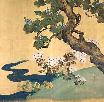 Paulownias and Chrysanthemums, Sakai Hoitsu