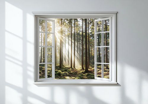 uitzicht vanuit de woonkamer op het boslandschap