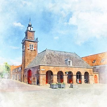 Aquarel beeld van historisch pand in Sluis, Zeeuws-Vlaanderen van Danny de Klerk