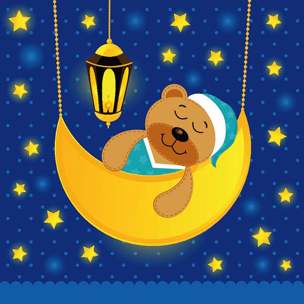 Sleeping teddy bear on the moon by Atelier Liesjes