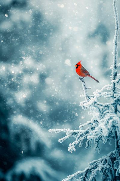 Rotkehlchen im verschneiten Winterwald von Poster Art Shop