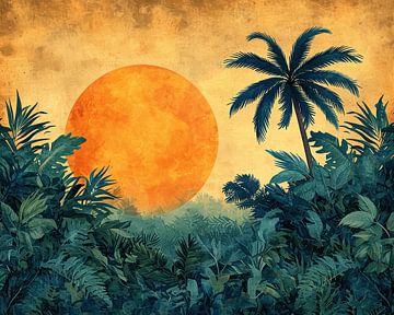 Tropisch landschap met opkomende zon van Studio Allee