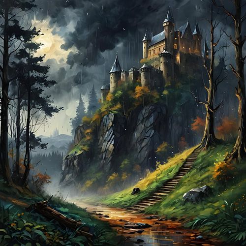 Woodhouse Castle, castle on a mountain in the forest