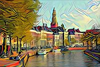 Schilderij Groningen: Hoge der Aa in de stijl van Picasso