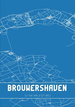 Blauwdruk | Landkaart | Brouwershaven (Zeeland) van Rezona