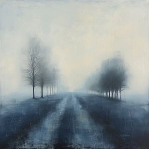 Neblige Landstraße abstrakt blau