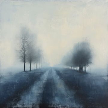 Mistige landweg semi abstract blauw van TheXclusive Art