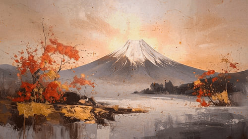 Une ambiance automnale au pied du mont Fuji, dans le style japonais