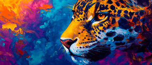 Levendige jaguar in felle kleuren