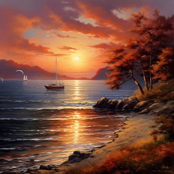 Sonnenuntergang mit einem Schiff von TheXclusive Art