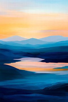 Farbige Landschaft – Bergsee im Abendlicht von Poster Art Shop