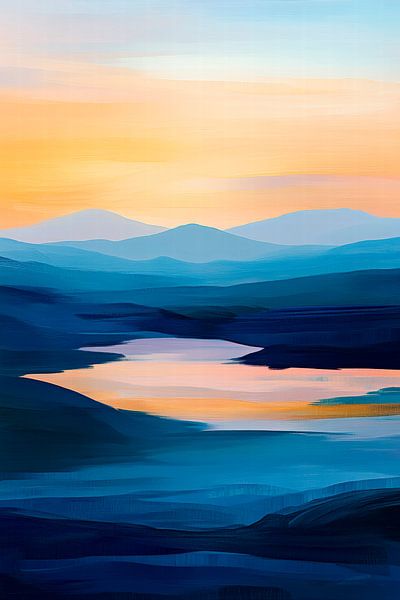 Kleurrijk landschap - bergmeer in het avondlicht van Poster Art Shop